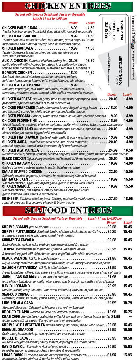Chicken and Seafood Entrees